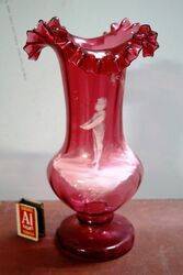 Antique Ruby Glass Mary Gregory Vase 