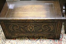 Small Antique English Carved Oak Monks Bench 